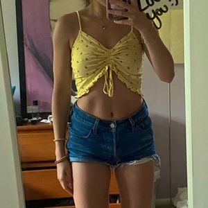 Pacsun yellow and blue flowers crop top